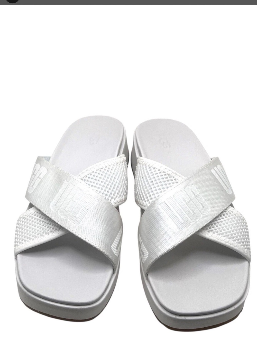 UGG Women’s White Emily Mesh Slide Wedge Sandals Logo Crossband NWOT - Picture 2 of 6
